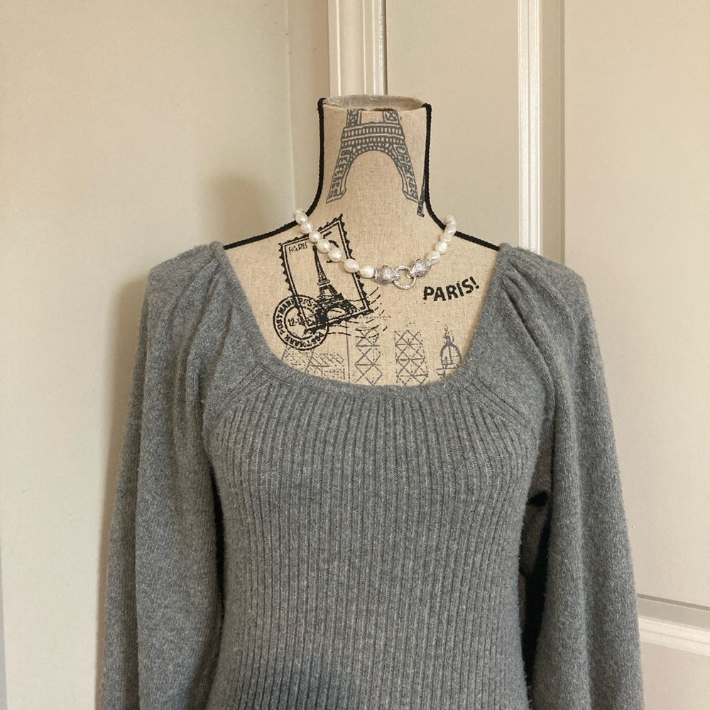 Scoop Women’s Gray Knit Long Puff Sleeve Maxi Dress - Picture 2 of 5